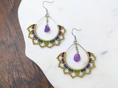 Enchanted Forest Earrings Amethyst Macrame Earrings Purple - Etsy Witchy Accessories, Forest Earrings, Music Festival Accessories, Fairy Outfit, Accessories Boho, Goddess Jewelry, Festival Accessories, Boho Macrame, Earrings Purple