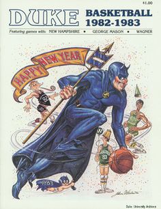 the cover of duke basketball 1932 - 1933, featuring an image of a man with a bat