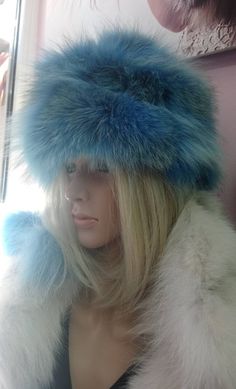 New,Natural,Real Handmade Fur Hat from Amazing colored Sky Blue and natural color shades inside FOX Fur! Light,warm,very soft,the best quality! ONE SIZE! Round shape. Internal laces with poms to adjust it on your head! Order Any color! Pictures are private property.  Made in Greece,from the best fur workshop! We take orders in any size,color,model. Wholesale-retail. No returns accepted. Blue Wide Brim Hat For Winter, Blue Brimmed Hat For Winter, Blue Brimmed Winter Hat, Blue Winter Hat With Short Brim, Blue Wide Brim Hat One Size, Rabbit Fur Hat, Cape Scarf, Fox Hat, Wine Red Color