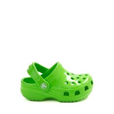 Crocs Littles™ High-Shine Clog - Baby - Green Slime | Journeys Kidz Spring Beach Clogs With Slip-resistant Design, Spring Beach Clogs With Slip-resistant Soles, Playful Outdoor Sandals For Spring, Spring Outdoor Clogs With Rubber Sole, Fun Non-slip Summer Clogs, Playful Synthetic Sandals For Outdoor, Summer Outdoor Slip-resistant Clogs, Playful Outdoor Synthetic Sandals, Casual Summer Clogs For Outdoor Activities