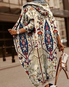 Ethnic Vintage Print Long Pocket Cardigan Vetement Hippie Chic, Mode Kimono, Coat Women Fashion, Mode Boho, Pocket Cardigan, Moda Vintage, Fashion Seasons, Ponchos, Western Fashion