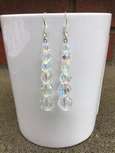 Iridescent Dangle Jewelry For Wedding, Crystal Dangle Earrings, Sparkle Earrings, Asian Inspired, Aurora Borealis, Unique Earrings, Clear Crystal, Earrings Jewelry, Aurora