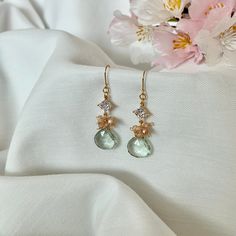 Gemma. A dainty green amethyst gemstone earring with a bit of sparkle for your everyday accessory.  Simple, elegant and lightweight. Elegant Cubic Zirconia Gemstones For Wedding, Crystal Jeweled Earrings As Gift, Jeweled Crystal Earrings For Gift, Cubic Zirconia Jewelry With Diamond Accents, Pear-shaped, Pear-shaped Cubic Zirconia Jewelry With Diamond Accents, Jeweled Cubic Zirconia Dangle Jewelry, Dainty Topaz Gemstone Jewelry, Diamond White Cubic Zirconia Jewelry With Gemstone Accents, Diamond Teardrop Bridal Earrings With Gemstone