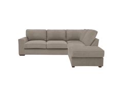 a gray sectional couch with ottoman and footstool in front of a white background