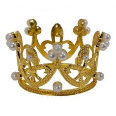 Make any occasion a royal one to remember with this mini metal crown. Whether it's to anoint a king for a day, to mark the sweet sixteen of a princess, to give the family a fantastical Christmas dinner, or just to dress up, anyone who wears this headgear will feel on top of the world. The rhinestones increase the imperial feel of this piece. When it's this fun, you can let it get to your head. Size: 2½" x 1½" Regal Gold Crown For Wedding, Regal Gold Wedding Crown, Gold Crown For Gift With Structured Shape, Gold Crown Gift With Structured Shape, Gold Structured Crown For Gift, Gold Regal Teardrop Crown, Regal Gold Teardrop Crown, Gold Tall Crown As Gift, Gold Regal Crown With Pinched Shape