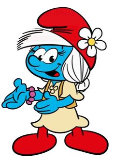 the smurf is holding a flower in his hand