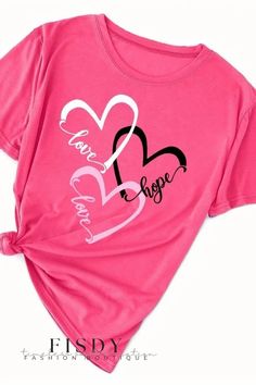 Fisdy - Short Sleeve T-Shirt with Stylish Heart Pattern Print for Valentines Day Valentines Day Collection, Valentines Day Heart, Valentines Day Hearts, Heart Pattern, Heart Patterns, Patterned Shorts, Types Of Collars, Printed Shorts, Fashion Boutique