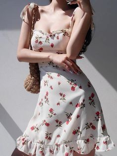 Y2K Floral Sexy Slip Dress Women's Summer Bandage Sleeveless Slim Flounce Resort Mini Dresses Elegant Office Lady Party [23y 5m 25d] Casual White Dress, Mini Dresses For Women, Suspender Dress, Slim Fit Dresses, Elegant Party, I Got It, Sleeveless Mini Dress, Waist Dress, White Mini Dress