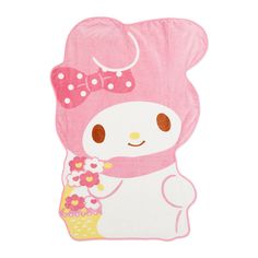 a pink towel with a cute bunny holding flowers