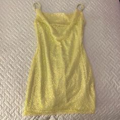 Brand New, Too Small For Me Yellow Dress Homecoming, Enchanted Garden Hoco Dresses, Tangled Hoco Dress, Yellow Hoco Dress, Yellow Homecoming Dresses, Lucy In The Sky Dress, Draped Bodycon Dress, Hoco Inspo, Multicolor Sequins