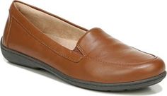 Classic Slip-ons With Arch Support For Work, Elegant Leather Slip-ons With Arch Support, Cushioned Office Slip-ons, Classic Leather Slip-ons With Arch Support, Spring Workwear Loafers With Ortholite Insole, Spring Workwear Loafers With Arch Support, Leather Footbed Slip-on Work Flats, Fall Slip-on Loafers With Ortholite Insole, Flat Heel Loafers With Arch Support For Work