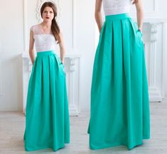 "Long Skirt with Pleats    ● Elegance skirt for special occasion ● Can be made in different colors ● High waist design ● Has side seam pockets ● Invisible zipper back ● Beautiful pleats, stitched in sash ● Without lining ● Standard length 120 cm (47,2 inches) fits as full length skirt ● We can make skirt with custom length or waist if you need   Please, find your size in STANDARD SIZE GUIDE below!   XS (EUR 34) Waist 23,6 inches / 60 cm   S (EUR 36) Waist 25,2 inches / 64 cm M (EUR 38) Waist 26,8 inches / 68 cm   L (EUR 40) Waist 28,3 inches / 72 cm   L/XL (EUR 42) Waist 29,9 inches / 76 cm XL (EUR 44) Waist 31,5 inches / 80 cm ХXL (EUR 46) Waist 33 inches / 84 cm ХXL* (EUR 48) Waist 34,6 inches / 88 cm   ◀ If you don't know what size you are feel free to contact us and tell your measureme Flowy Accordion Pleated Maxi Skirt For Party, Full Length Pleated Party Skirt, Full Length Pleated Skirt For Party, Party Long Skirt With Accordion Pleats, Fitted Full Maxi Skirt With Accordion Pleats, Full Length Lined Pleated Skirt For Party, Pleated Full Length Maxi Skirt For Party, Elegant Full Length Skirt With Pockets, Full Skirt With Pleated Back For Summer