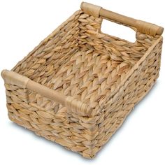 a large basket with handles on the bottom is shown in natural wicker and holds a handle