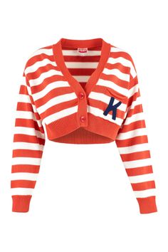 Fashion Collection Inspiration, Kenzo Sweater, Kenzo Logo, Nautical Stripes, Red Cardigan, Cotton Cardigan, Baddie Outfits Casual, Striped Cardigan, Red Sweaters