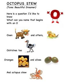 an octopus and other animals are shown in this worksheet for kids to learn the letter o