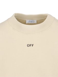 Off-White logo crewneck sweatshirt in beige cotton with ribbed knit, black logo print on the front, straight hem. Composition: 100% Cotton Spring Crew Sweatshirt With Logo Detail, Spring Crew Top With Logo Detail, Spring Crew-neck Top With Logo Detail, Spring Cotton Sweater With Logo Detail, White Crew Neck Sweatshirt With Logo, Oversized Crew Neck Sweater With Logo, Oversized Crew Neck Sweater With Logo Detail, Cotton Crew Neck Sweater With Logo, Oversized Logo Crew Sweatshirt