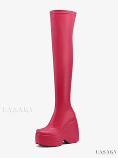 Lasaky - Stylish Square Toe Platform Wedge Heel Black Over The Knee Boots with Thigh High Design Black Over The Knee Boots, Pu Boots, Winter Heels, Platform Wedge Heels, High Design, Higher Design, Party Style, Platform Wedge, Club Party