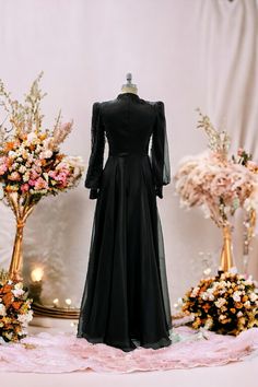 It is made of 100% organza and beaded tulle lace fabric.  The dress is 1000 grams.  It is a lined dress.  Dress length is 155 cm.  Measurements for size 38 are 92 cm bust, 72 cm waist, 96 cm hips Long Sleeve Organza Evening Dress For Banquet, Elegant Wedding Dress For Eid Ceremony, Formal Sheer Organza Gown, Long Sleeve Organza Gown For Banquet, Organza Gown With Sheer Sleeves For Parties, Elegant Eid Wedding Dress, Wedding Evening Dress With Sheer Sleeves, Formal Organza Dress With Lace Work, Party Chiffon Gown With Sheer Sleeves