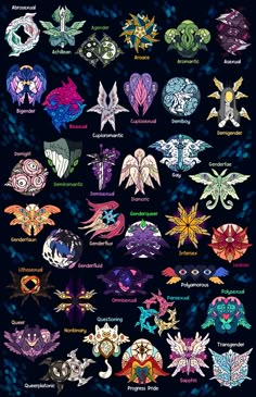 an image of the different types of pokemons and their names in each color scheme