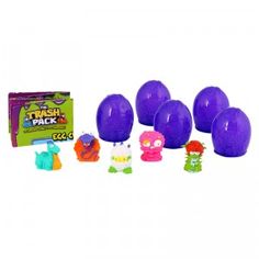 the toys are all in different colors and sizes, including purple balls with green ones