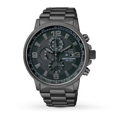 This chronograph timepiece for him showcases a stylish black ion-plated stainless steel case and bracelet. The round black dial includes a date window. Protected by a mineral crystal. Features Eco-Drive technology, powered by light, so it never needs a battery. Water-resistant to 200 meters. From the Nighthawk collection. Blackout Aesthetic, Mens Watches Minimalist, Mens Watches Classy, Mens Watches Expensive, Watches For Men Unique, Breitling Watches Mens, Mens Watches Citizen, Fossil Watches For Men, Tech Watches