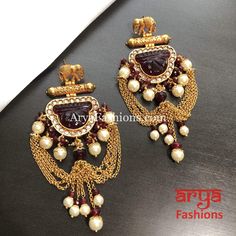 Amrapali Inspired Long Meenakari Golden Jhumka Earrings with Pearl beads Maroon Golden Jhumka Earrings, Sabyasachi Earrings, Golden Jhumka, Kundan Chandbali, Earrings Kundan, Chandbali Earrings, Earrings Indian, Traditional Earrings, Pakistani Jewelry