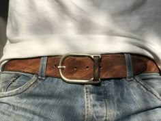 Leather Belt in Vintage Brown Effect and Aged Silver Effect Buckle, Distressed Belt, Aged Belt, Made Elegante Casual, Brown Belt, Moda Vintage, True Religion Jeans, Vintage Brown, Rivets, True Religion, Full Grain Leather, Italian Leather