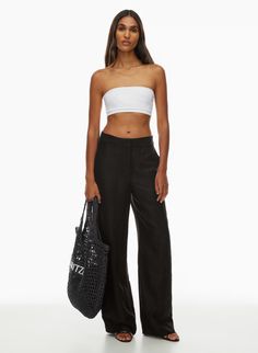 THE LIMITLESS LINEN PANT | Aritzia Effortless Pants Aritzia, Aritzia Outfit, Effortless Pants, Low Waisted Pants, Shopping List Clothes, Wide Leg Linen Trousers, Linen Pant, Style Goals, Poplin Dress