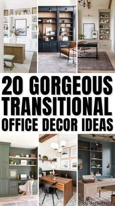 20 Gorgeous Transitional Home Office Decor Ideas How To Decorate Home Office, Office Remodel Home, Feminine Home Office Classy Modern, Home Office Makeover Ideas, Study Office Room Ideas, How To Decorate An Office, Home Office Ideas With Built Ins, Home Office Styling