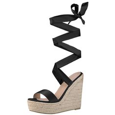 Looking for a versatile and stylish pair of shoes to add to your wardrobe? Look no further than these wedges! Featuring a trendy lace-up design and an espadrille platform heel, these wedges are perfect for adding a touch of comfort and style to your everyday look. Made with a satin upper and a TPR outsole, these sandals are both durable and comfortable, making them ideal for all-day wear. With a heel height of 5.3 inches and a platform height of 1.8 inches, these wedges are sure to give you the Casual Adjustable Lace-up Heels, Adjustable Lace-up Platform Wedge Sandals, Adjustable Platform Lace-up Sandals, Adjustable Lace-up Wedge Heel Sandals For Vacation, Trendy Lace-up Platform Wedge Sandals, Adjustable Lace-up Wedge Sandals For Spring, Spring Lace-up Adjustable Wedge Sandals, Platform Lace-up Sandals For Beach, Lace-up Synthetic Wedge Sandals For Vacation