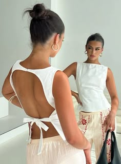 Lilitina Top White White Backless Top, Hoi An Tailor, Tailored Clothes, Backless Top, Top Sewing Pattern, Hoi An, Woven Top, Buy Now Pay Later, Linen Top