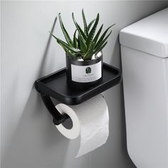 a toilet paper holder with a potted plant on it