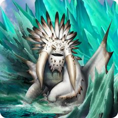 a digital painting of a creature with feathers on its head sitting in front of water