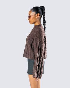 Bigger is always better 🤎 This brown chunky knit sweater, made complete with a cowl neck and long sleeves is taking sweater weather to a whole new level 👏 Cozy Knit Sweater With Funnel Neck, Cozy Cable Knit Turtleneck For Fall, Brown Cable Knit Turtleneck For Fall, Trendy Chunky Knit Turtleneck For Fall, Trendy Fall Chunky Knit Turtleneck, Knit Sweater With Funnel Neck For Fall, Cozy Cable Knit Fall Sweater, Cozy Brown Textured Knit Cropped Sweater, Cozy Cable Knit Sweater For Fall