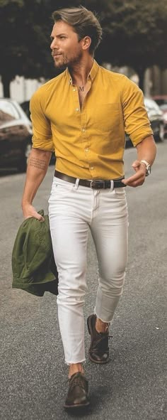 Stylish Dress Shirt Outfit Ideas For Men Yellow Shirts For Men, Mustard Yellow Shirt Outfit, Yellow Men Outfit, Yellow Shirt Outfit Men, Yellow Outfit Men, Yellow Shirt Outfit, Kemeja Denim, Shirt Outfit Ideas, Mens Business Casual Outfits