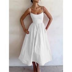 Season:Summer; Fabric:Polyester; Sleeve Length:Sleeveless; Look After Me:Machine wash; Gender:Women's; Style:Casual,Streetwear,Elegant,Maxi; Elasticity:Micro-elastic; Occasion:Date,Vacation,Street,Holiday; Fit Type:Regular Fit; Dresses Type:Plain Dress,Swing Dress,Slip Dress,White Dress,Summer Dress,Casual Dress,A Line Dress; Design:Backless; Neckline:Strap; Listing Date:06/14/2024; Bust:; Length:; Waist:; Fit US Size:; Fit UK Size:; Fit EU Size:; Dress Length Type:Maxi Dress; Print Type:non-pri Fashion In France, Thailand Clothing, White Grad Dress, Backyard House, Pyjama Satin, Wedding Apparel, Mesh Shorts, Suspender Dress, Strappy Dresses