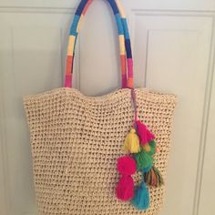 Very Cute Large Colorful Straw Beach Bad. 15x12 Nwt Was $63 One Small Pull, Can Be Seen In First Picture. Nicely Lined Multicolor Tropical Shoulder Bag For Everyday Use, Tropical Multicolor Shoulder Bag For Everyday Use, Tropical Multicolor Shoulder Bag For Everyday, Multicolor Tropical Everyday Shoulder Bag, Colorful Beach Shoulder Bag With Adjustable Strap, Playful Tote Beach Bag For Shopping, Tropical Multicolor Tote Shoulder Bag, Fun Tote Beach Bag For Shopping, Tropical Style Multicolor Tote Shoulder Bag