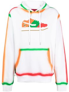 white/multicolour cotton graphic print to the front appliqué logo spray-paint effect drawstring hood long sleeves front pouch pocket straight hem Hoodie White, Cotton Hoodie, 8 Bit, Mens Activewear, White Hoodie, Spray Paint, Pocket Pouch, Printed Cotton, Graphic Prints