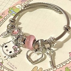 Hello Kitty Pandora Bracelet, Pulsera Pandora Charms Ideas, Pandora Bracelet Aesthetic, Hello Kitty Pandora, Pandora Kids, Pandora Bracelet Ideas, Hello Kitty Charms