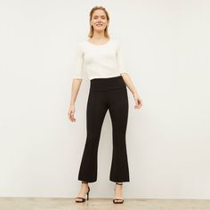 Made from our comfortable, machine-washable ponte fabric, the Shiloh pants are like yoga pants you can wear to the office. For fans of our Stella leggings, the Shiloh is the flared version, featuring the same foldover waistband and tailored fit through the thigh. These pants will be full-length if you’re 5’4” or under and cropped if you’re 5’5” or over. This fabric is made from responsibly forested viscose. Stretch Full-length Wide Leg Pants For Business Casual, Stretch Full Length Wide Leg Pants For Business Casual, Versatile Elastane Ankle-length Dress Pants, Stretch Dress Pants With Elastic Waistband For Business Casual, Stretch Business Casual Dress Pants With Elastic Waistband, Stretch Mid-rise Elastane Pants, Stretch Pull-on Bottoms For Business Casual, Business Casual Stretch Pants With Elastic Waistband, Full Length Stretch Workwear Pants