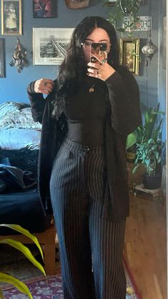 Causal Gothic Outfits, Sub Teacher Outfit, Edgy Corporate Outfits, Beginner Goth Outfits, Business Casual Black Jeans, Goth Librarian Aesthetic, Women’s Business Professional Attire, Business Goth Work Outfits, Soft Goth Aesthetic Outfits