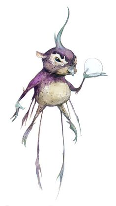 a drawing of a purple creature holding an egg