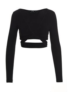 Stretch jersey cropped top with front crossover detail, wide neckline and long sleeves. Composition: 73% polyamide 27% elastane Tennis Tank Tops, Wardrobe Edit, Tank Top Dress, Cut Out Top, Black Crop Tops, Cropped Top, Black Stretch, Active Wear For Women, Nightwear