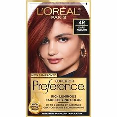 L'Oreal Superior Preference Hair Color - our gold standard in luxurious permanent hair color since 1973, with a new and improved fragrance. The Superior Preference at-home hair coloring kit delivers luminous, fade-defying hair color. Size: 1 ct. Shiny Luminous, Dark Auburn Hair Color, Dark Auburn Hair, Hair Tint, Dark Auburn, At Home Hair Color, Light Ash Blonde, Hair Color Auburn, Permanent Hair Dye