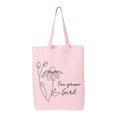 "You Grow Girl Tote Bag, Inspirational Tote, Friendly Bag, Plant Lady, Shopping Bag, Plant Lover Gift, Market Bag, Cotton Bag, Gift For Her 6.0 oz., 100% cotton 20\" self-fabric handles 9\" handle drop Bottom gusset 15\"W x 16\"H x 3\"D" Frog Tote Bag, Music Tote Bag, Lady Shopping, Makeup Pouches, Music Bag, Aesthetic Tote Bag, Flowers Tote, Tote Bag Aesthetic, Girls Tote