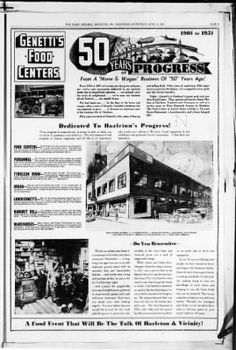 the front page of an old newspaper with pictures of buildings and people on it,