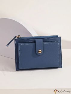 BirdinBag - Compact Folio Wallet - Sleek and Streamlined Design Trendy Blue Wallet With Zipper Closure, Trendy Blue Wallets With Zipper Closure, Trendy Blue Card Holder With Card Slots, Blue Coin Purse With Interior Card Slots, Trendy Blue Wallets With Interior Card Slots, Trendy Blue Wallets With Card Slots, Blue Rectangular Coin Purse, Blue Wallets With Card Slots For Daily Use, Blue Wallets With Zipper Closure For Daily Use