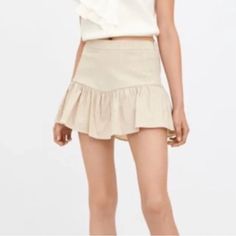 Brand New Never Worn Shorts Under Skirt *Cover Photo Is Similar Skort Photo I Found Online, Not The Exact Skort* Fitted Beige Bottoms With Ruffle Hem, Chic Beige Skirt With Ruffle Hem, Chic Beige Ruffled Skirt Bottoms, Beige Ruffled Bottoms For Spring, Short Ruffled Mini Skirt For Day Out, Beige Ruffled Skirt Bottoms, Beige Ruffle Hem Mini Skirt, Brunch Mini Skirt With Ruffle Hem, Summer Ruffled Shorts For Brunch