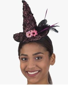 This cute little pink and black lace witch hat on a headband with fabric flowers is perfect for Halloween, cosplay, theme parties, watch parties and more. Other witch costumes and accessories (noses, buckles, wigs, brooms) are sold separately on our page - subject to availability. One size fits most adults and teens. Halloween Hat With Short Brim, One Size, Witch Costumes, Watch Party, Theme Parties, Brooms, Lace Flowers, Halloween Cosplay, Witch Hat, Temporary Tattoos