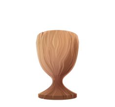 a wooden vase sitting on top of a white surface